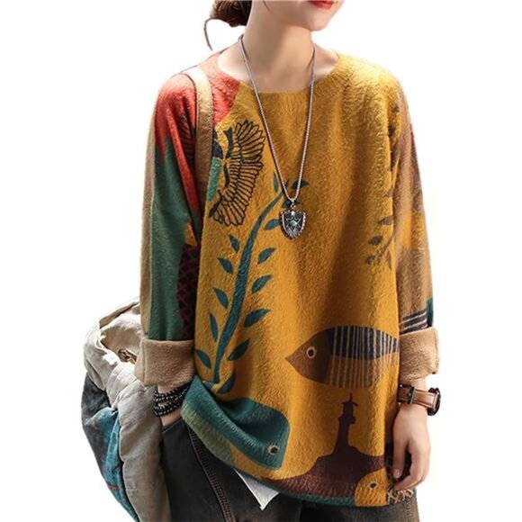 Women’s Oversized Christmas Sweater: Graphic Printed Pullover Knit Top